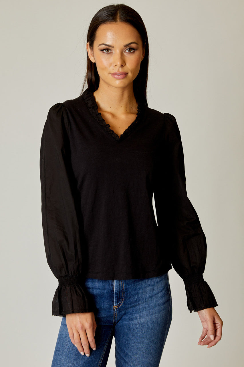 Eyelet Trim V Neck Top
