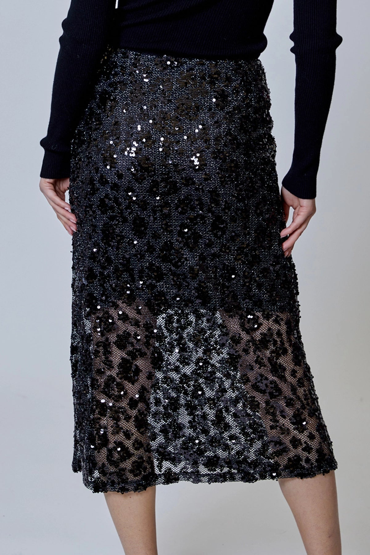 Sequin Leopard Midi Skirt