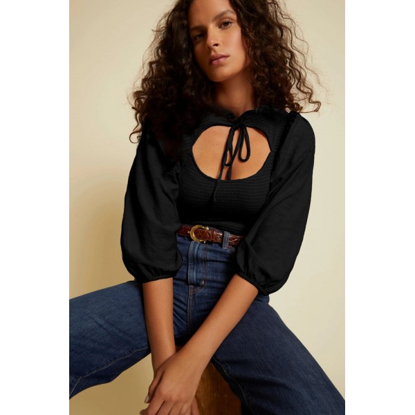 Abrielle Smocked Tie Top