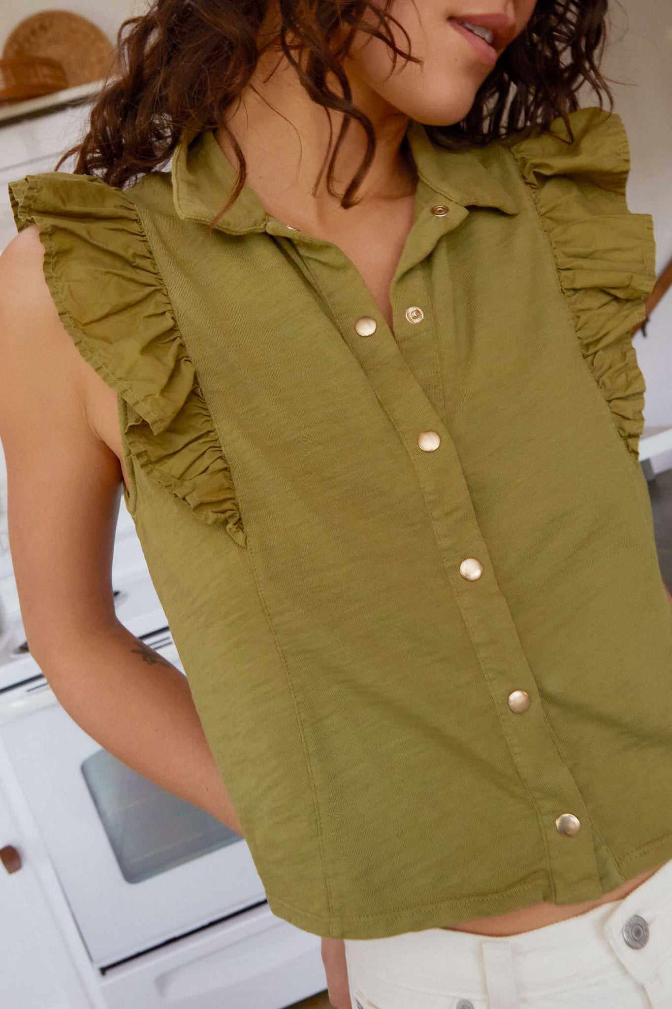 Archer Ruffle Button Top