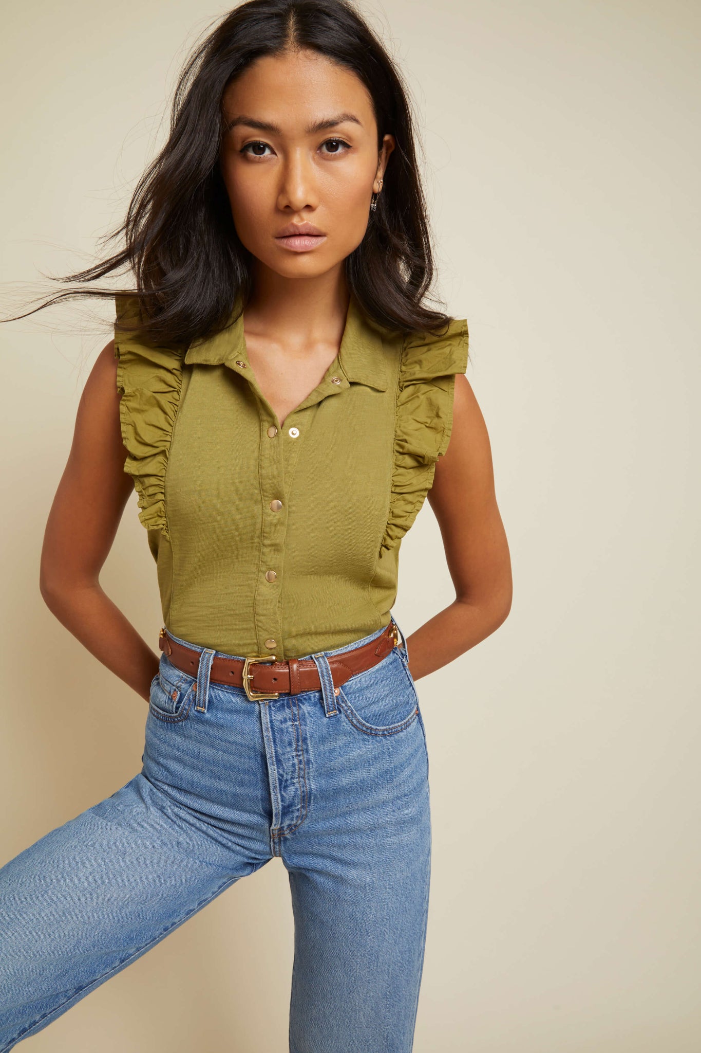 Archer Ruffle Button Top