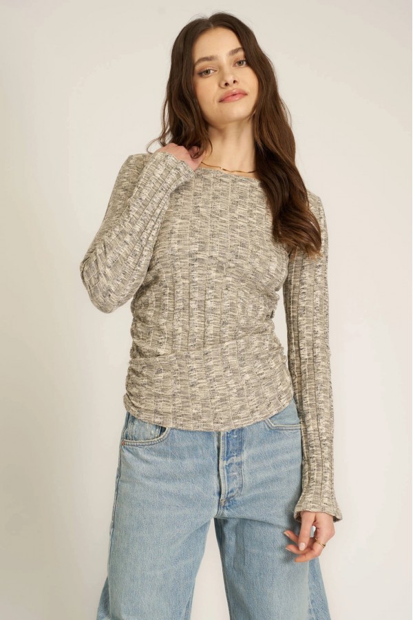 Sanna Boat Neck Sweater Rib Long Sleeve