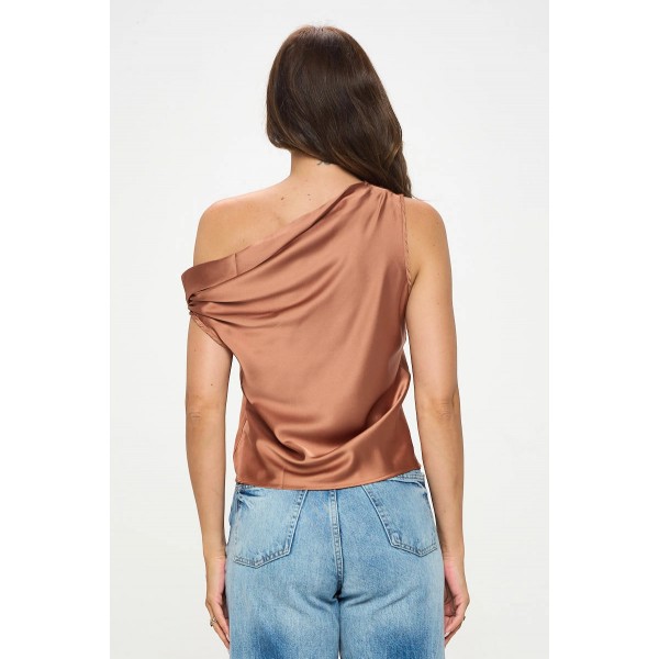 Dropped Shoulder Long Sleeve Satin Top
