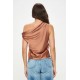 Dropped Shoulder Long Sleeve Satin Top