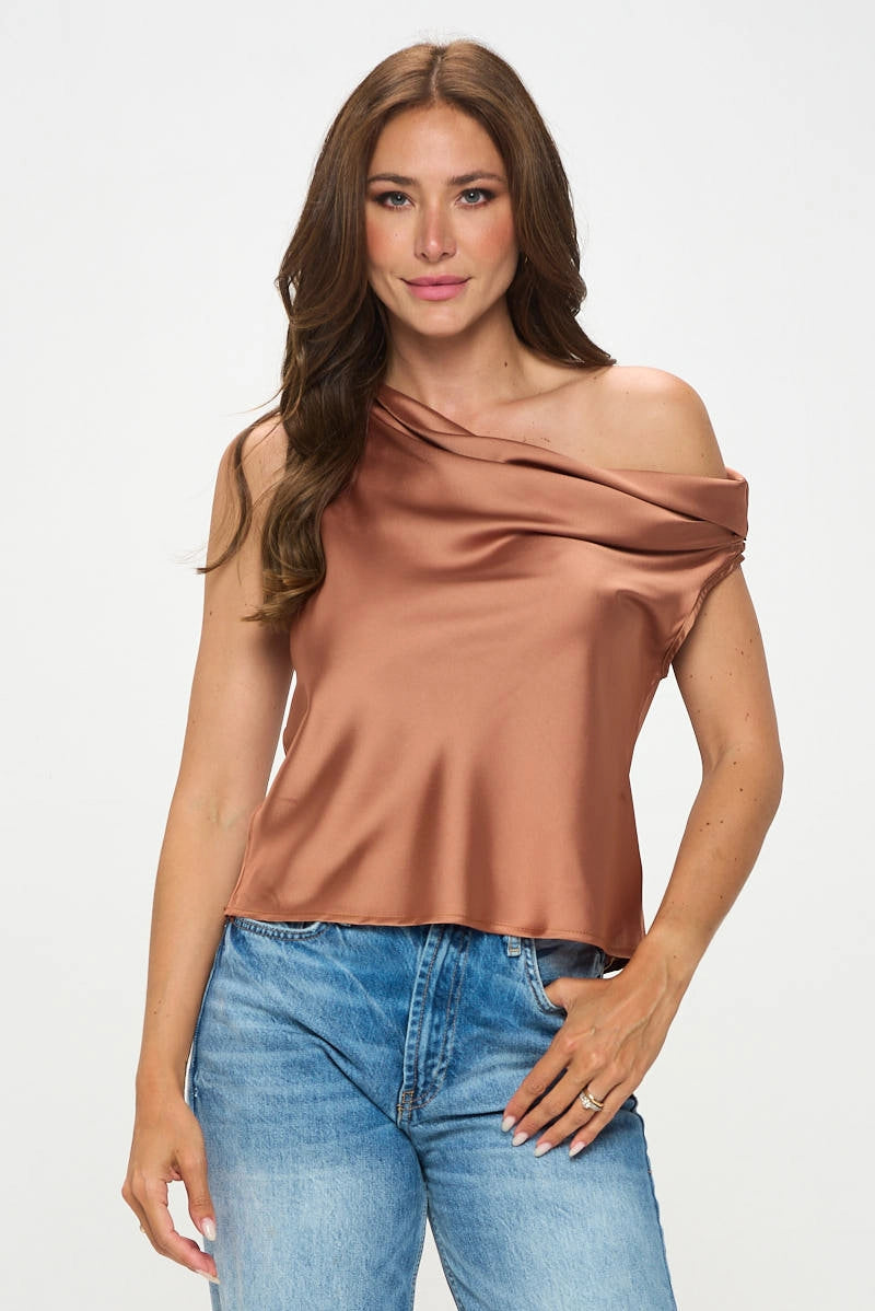Dropped Shoulder Long Sleeve Satin Top